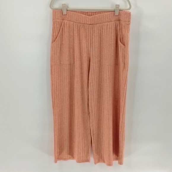 Natural Reflections Rib Wide Leg Crop Pants peach color size large with pockets - Picture 1 of 8